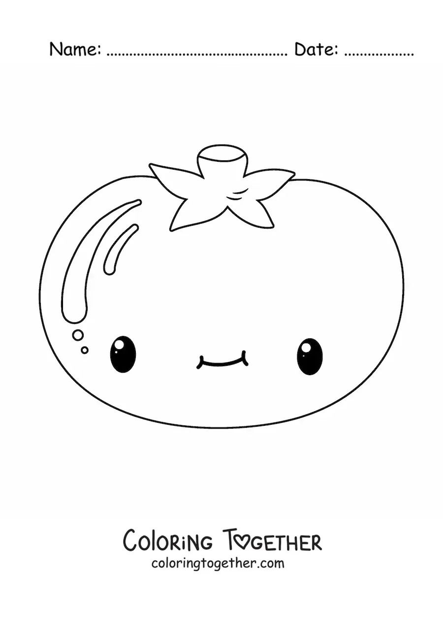 Coloring page of a kawaii tomato