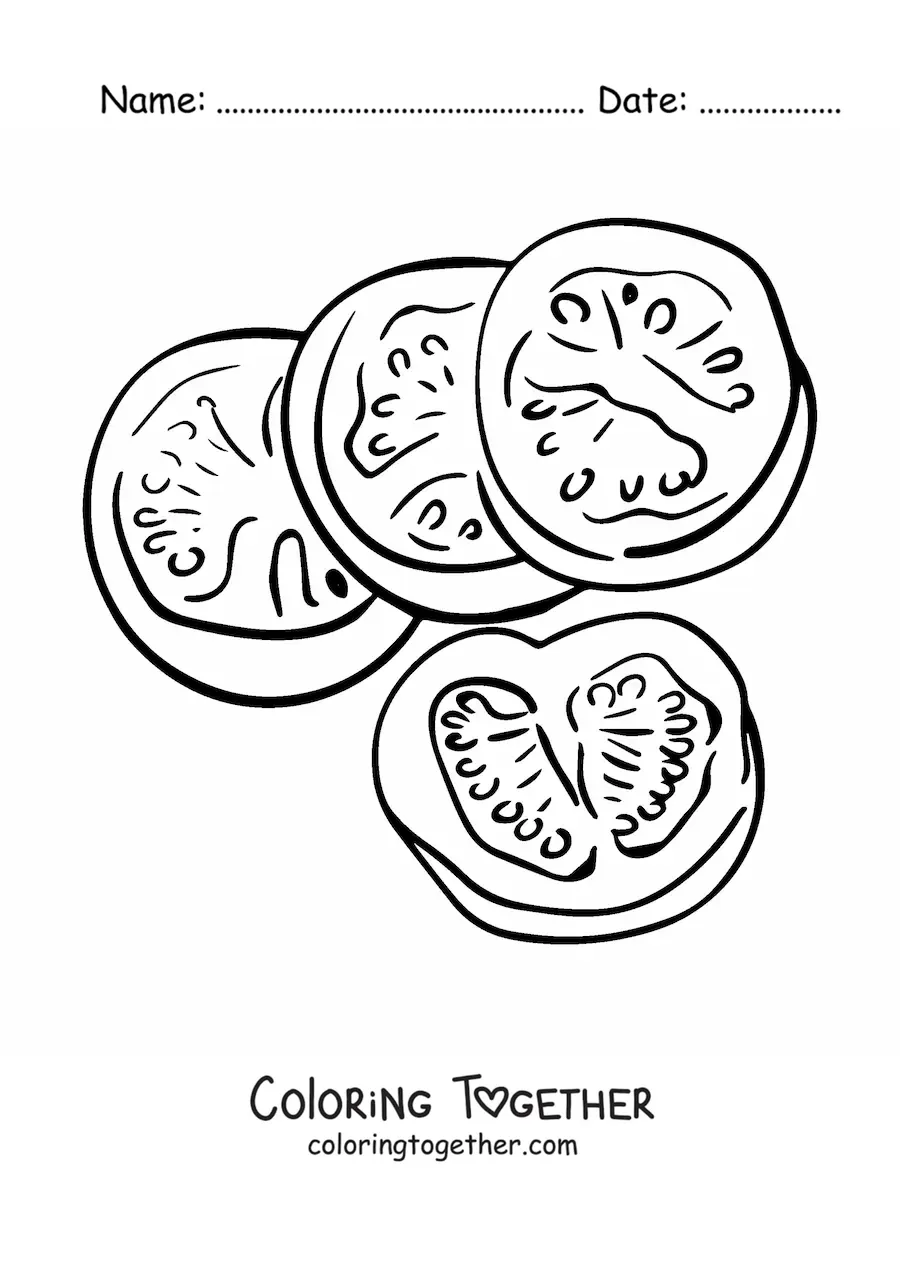 Coloring page of several tomato slices