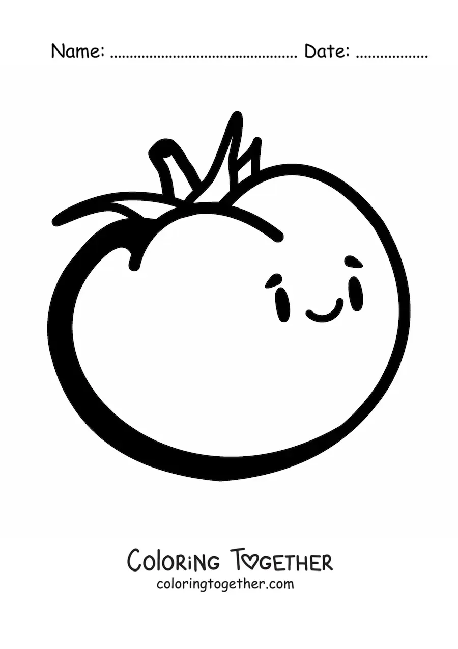 Coloring page of a big animated tomato