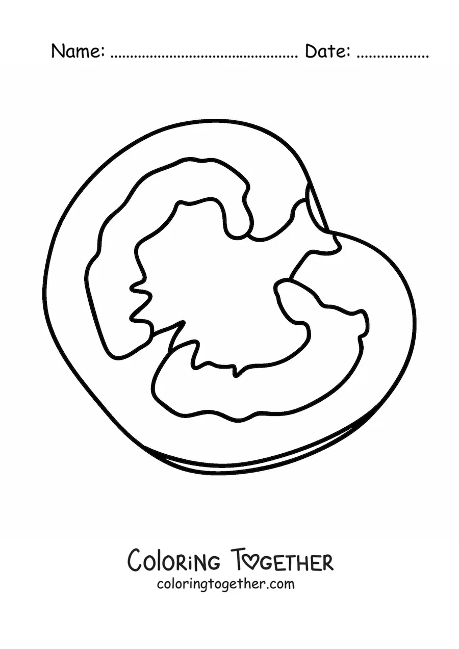 Coloring page of a tomato cut in half