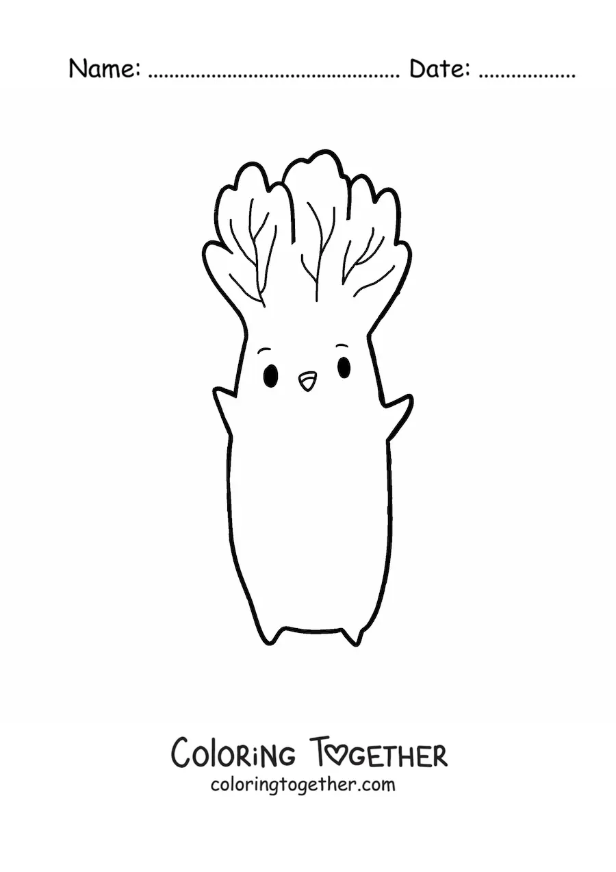 Coloring page of a kawaii lettuce