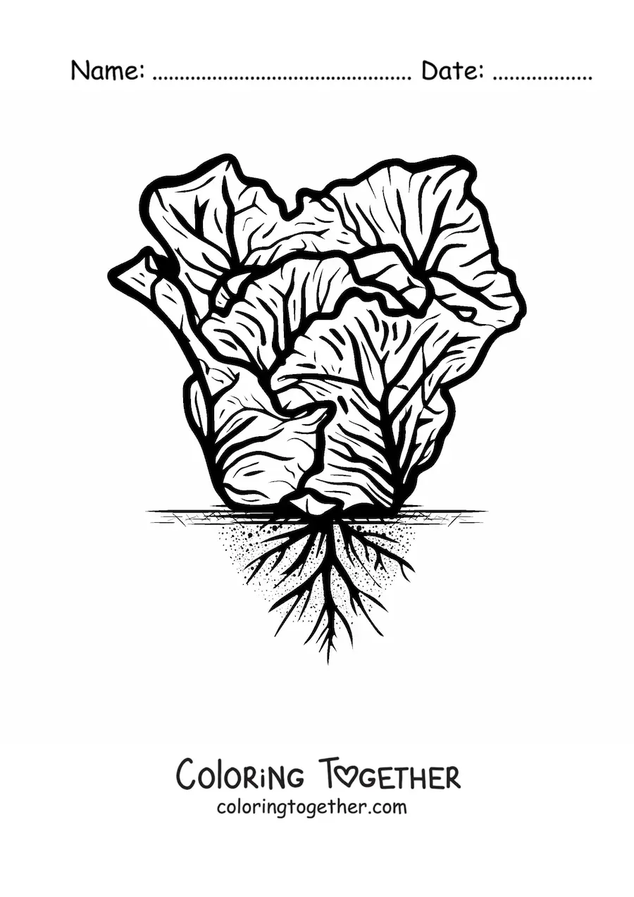 Coloring page of a realistic lettuce plant