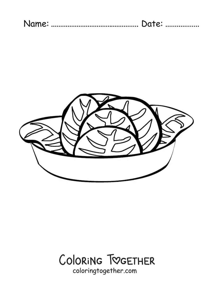 Coloring page of a plate of lettuce salad