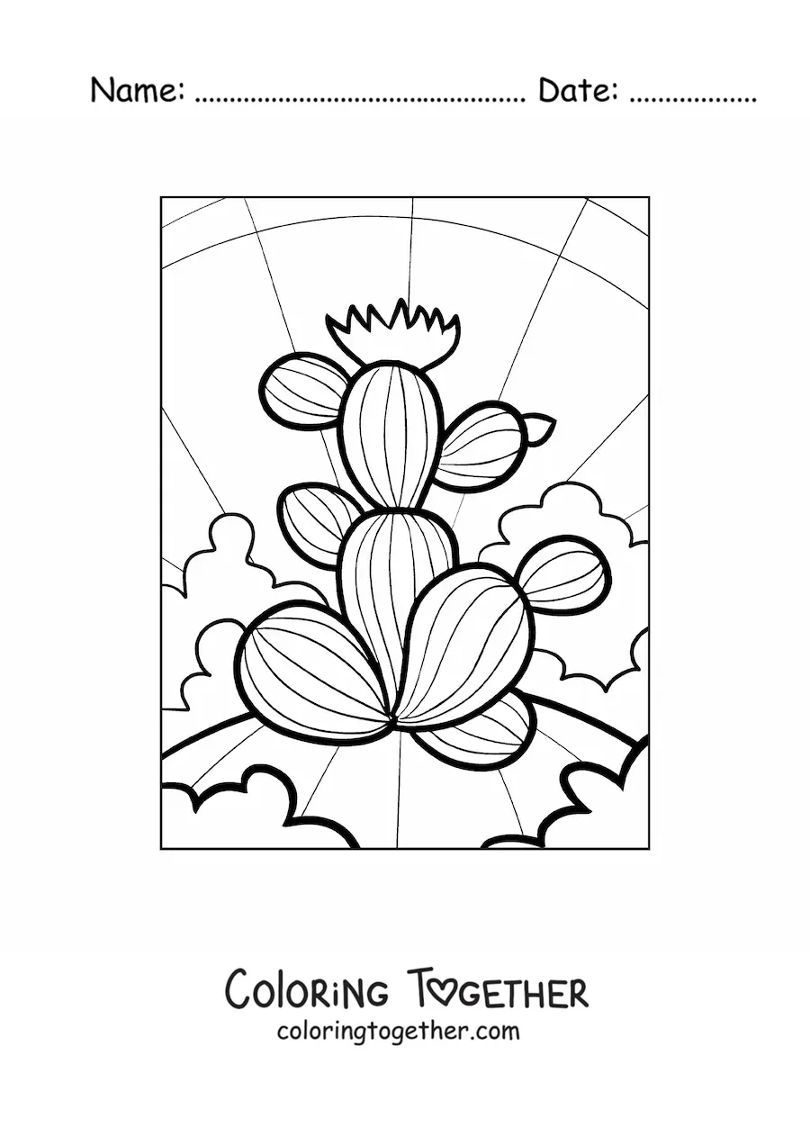 Coloring page of a big cactus with a flower
