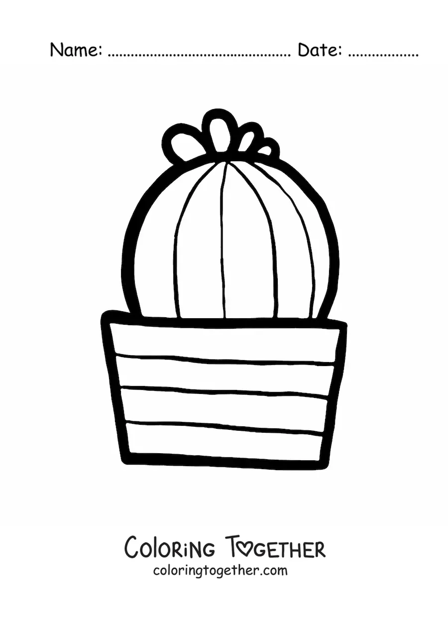 Coloring page of a small cactus with a flower
