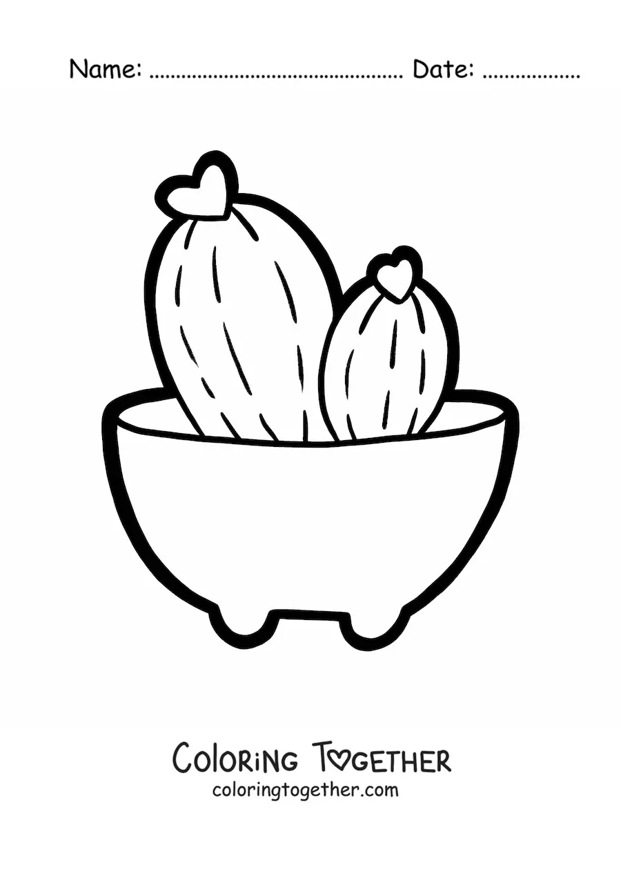 Coloring page of a cute cactus in a pot