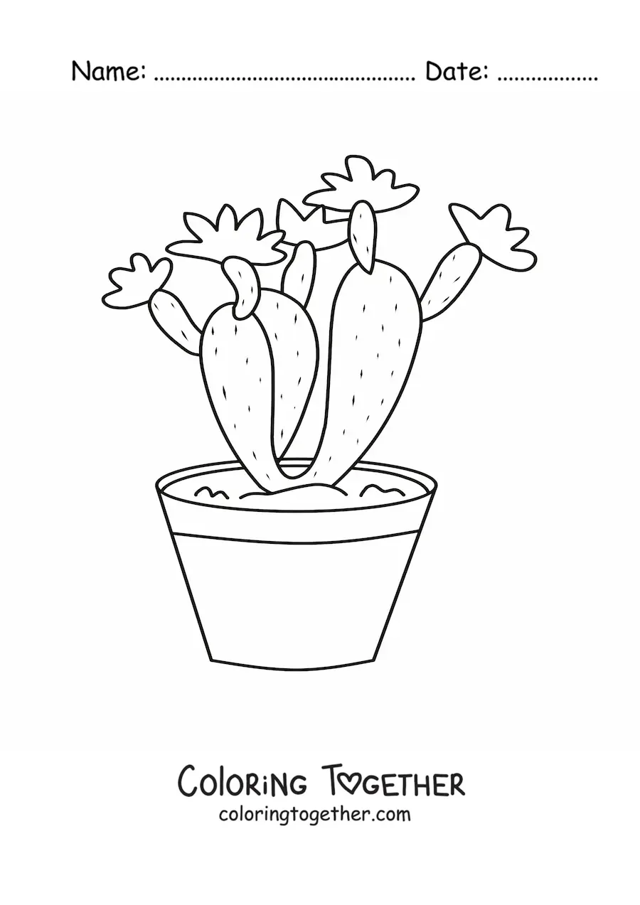 Coloring page of a cactus planted in a pot