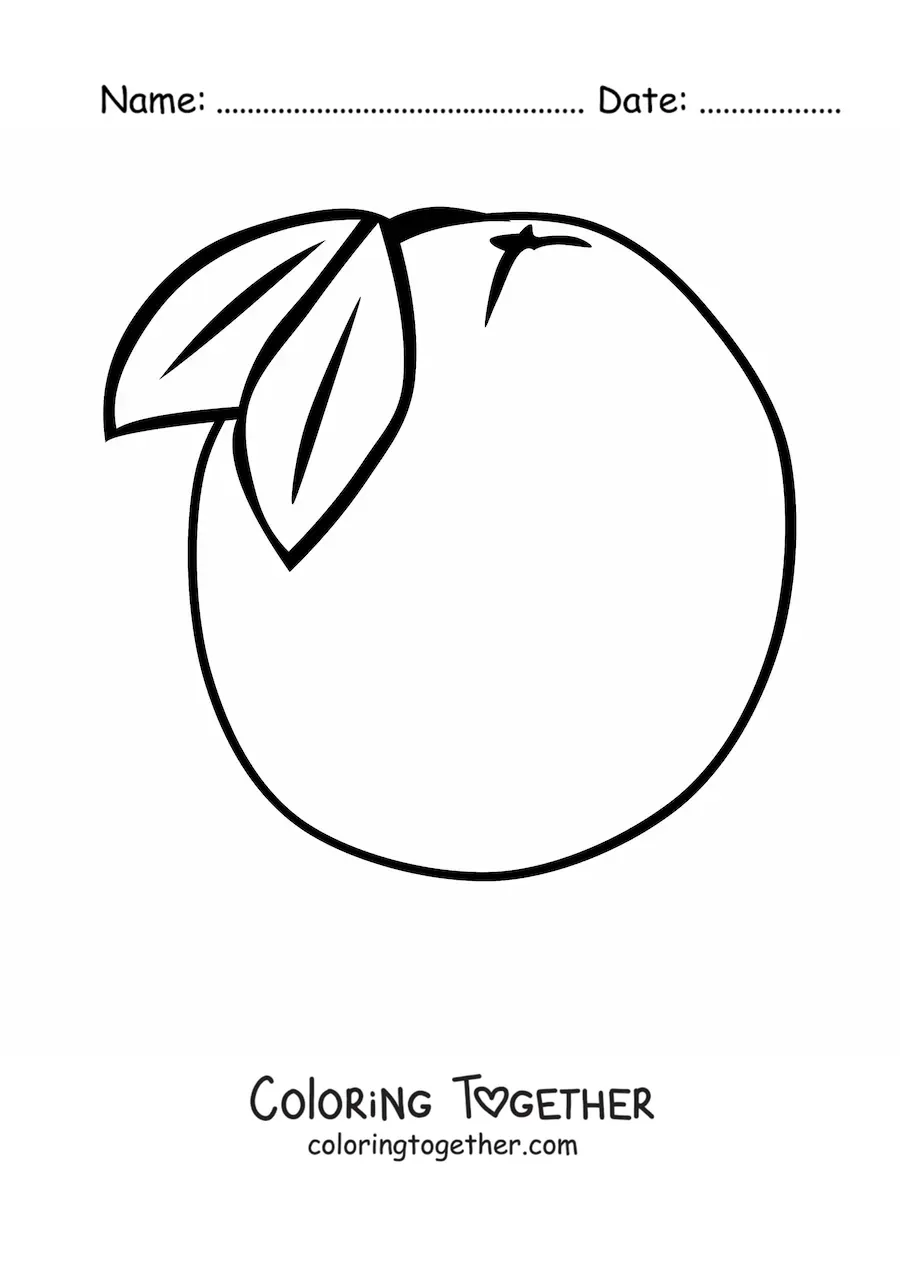 Coloring page of an orange with two leaves
