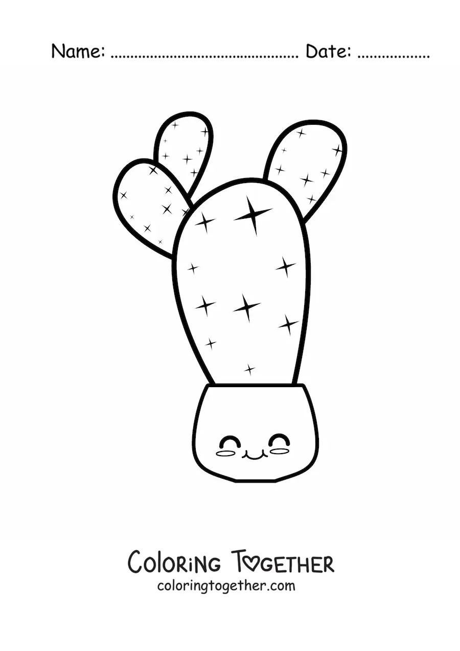 Coloring page of a cactus in a kawaii pot