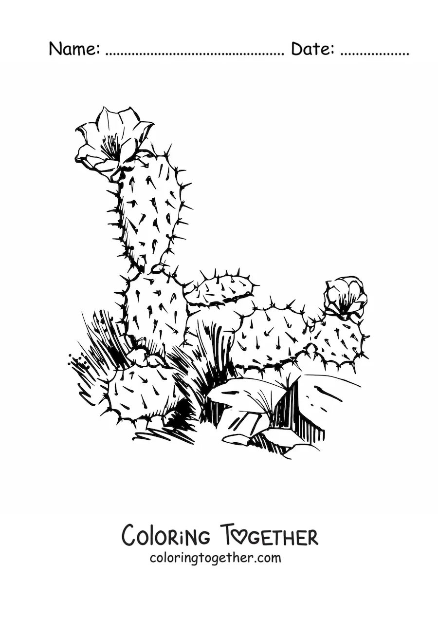 Coloring page of a realistic cactus