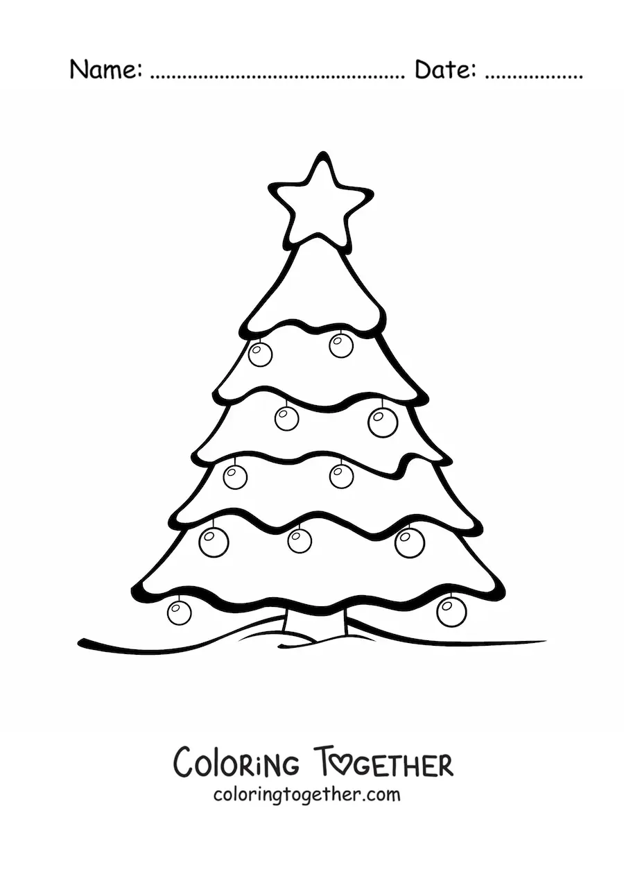 Coloring page of a Christmas pine tree