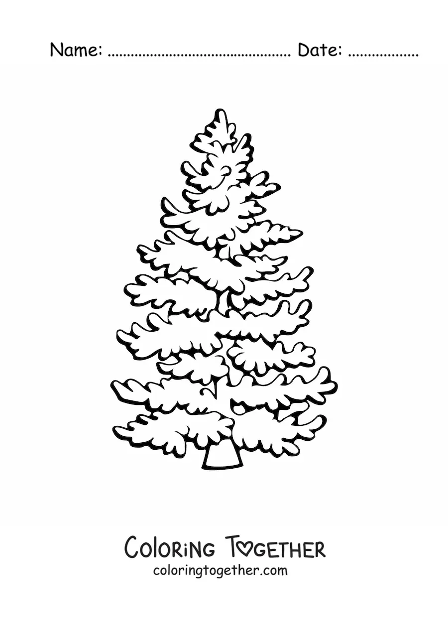 Coloring page of a leafy pine tree