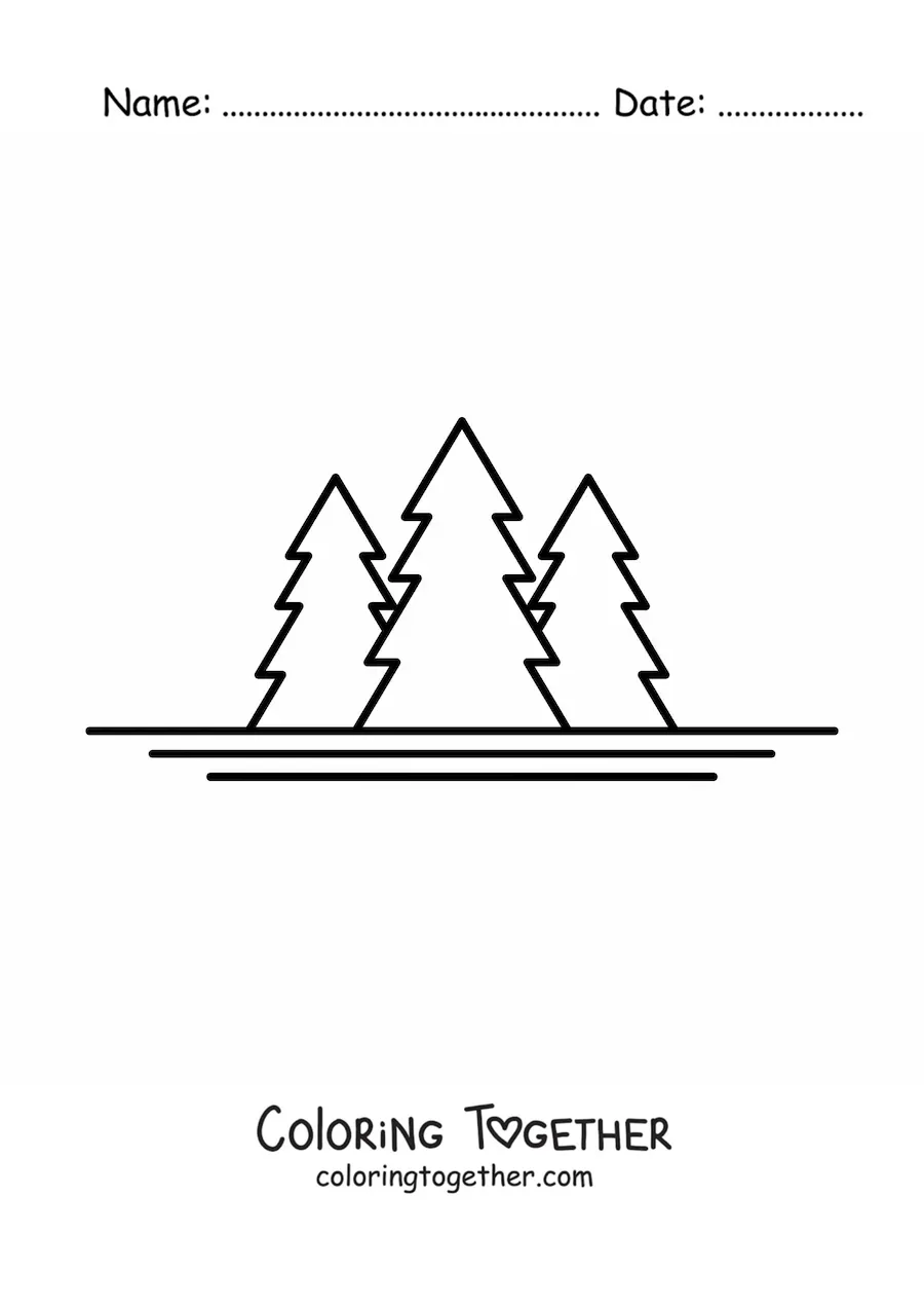 Coloring page of three pine trees