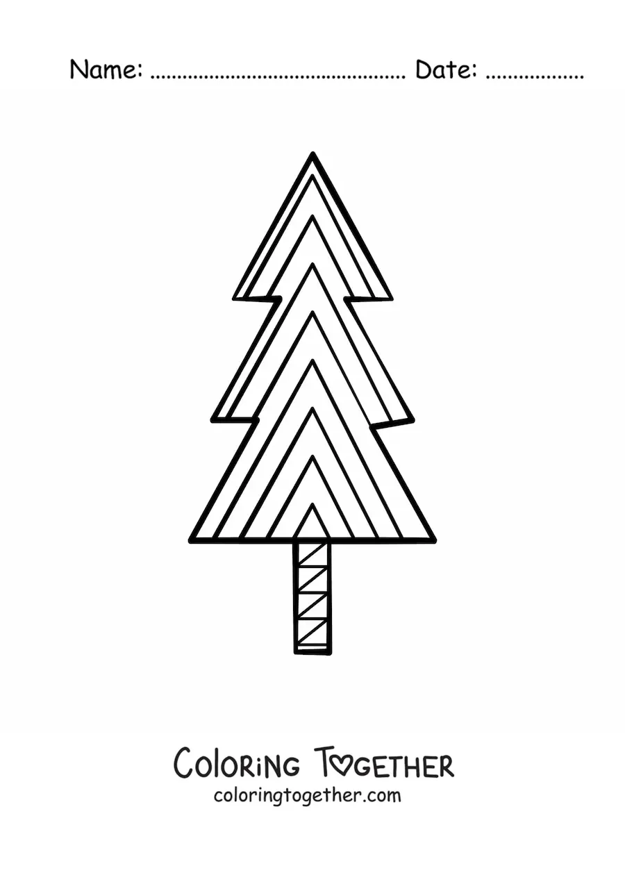 Coloring page of a pine tree drawn with triangles