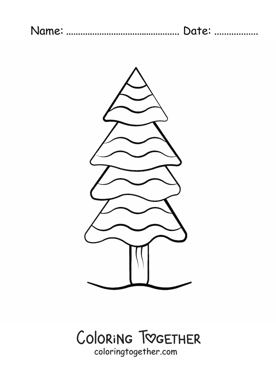 Coloring page of a pine tree drawn with stripes