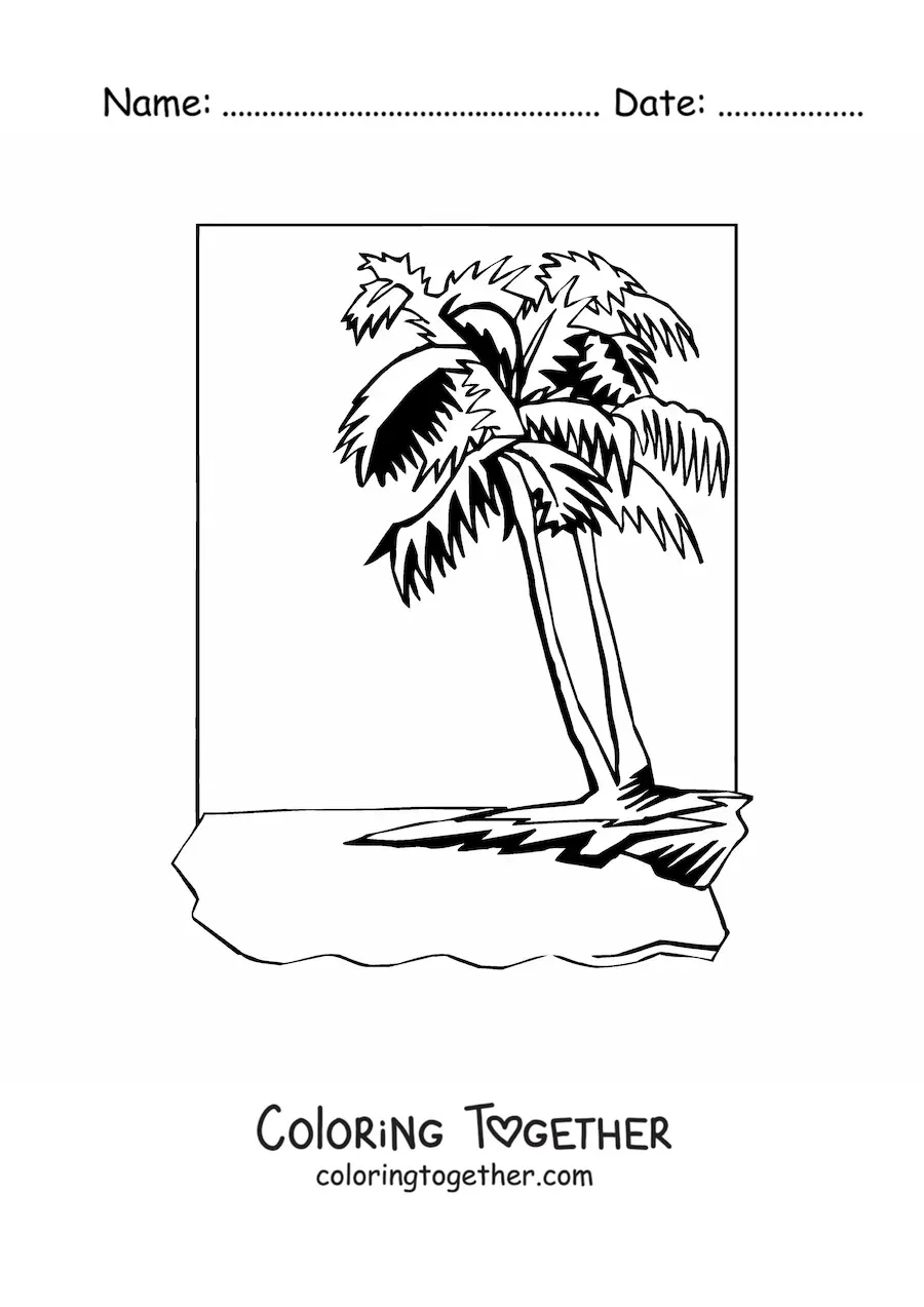 Coloring page of two palm trees on the beach