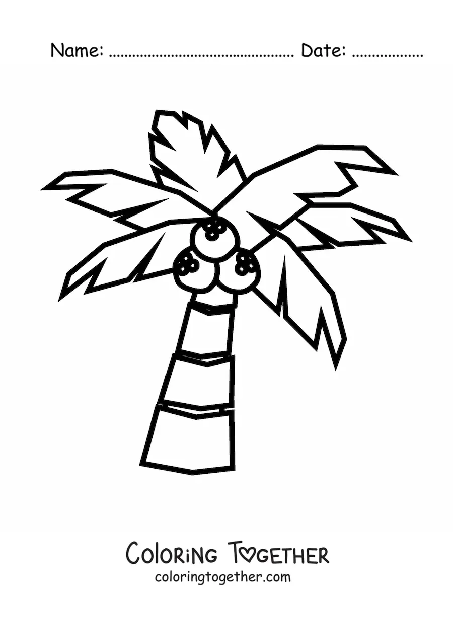 Coloring page of a coconut palm