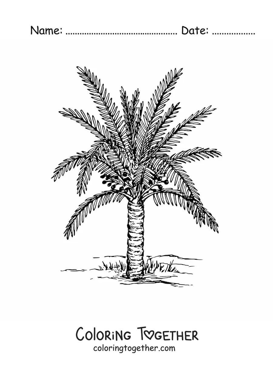Coloring page of a sago palm