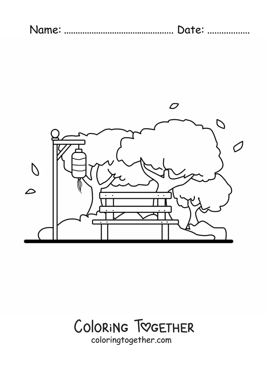 Coloring page of several Japanese cherry trees