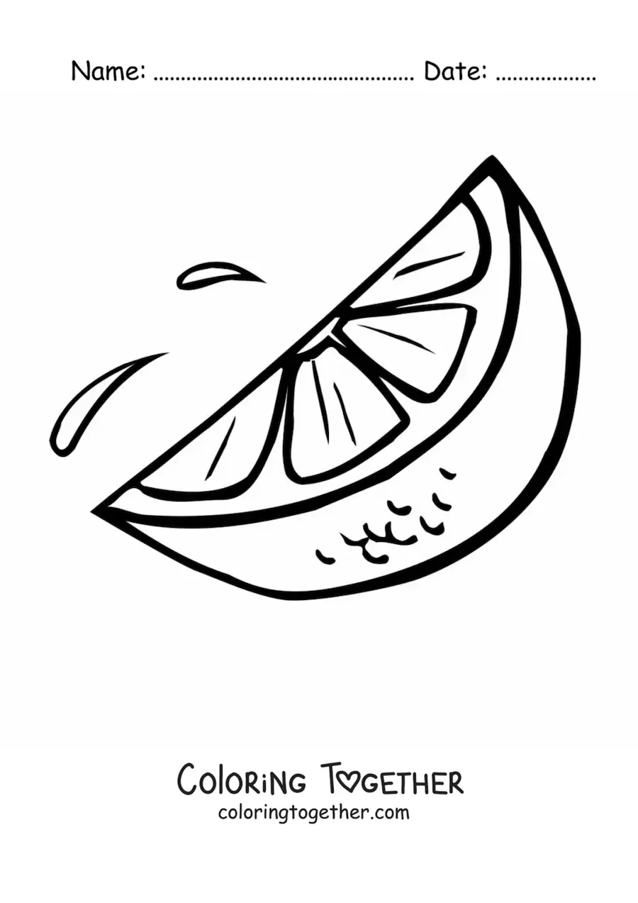 Coloring page of a juicy slice of orange