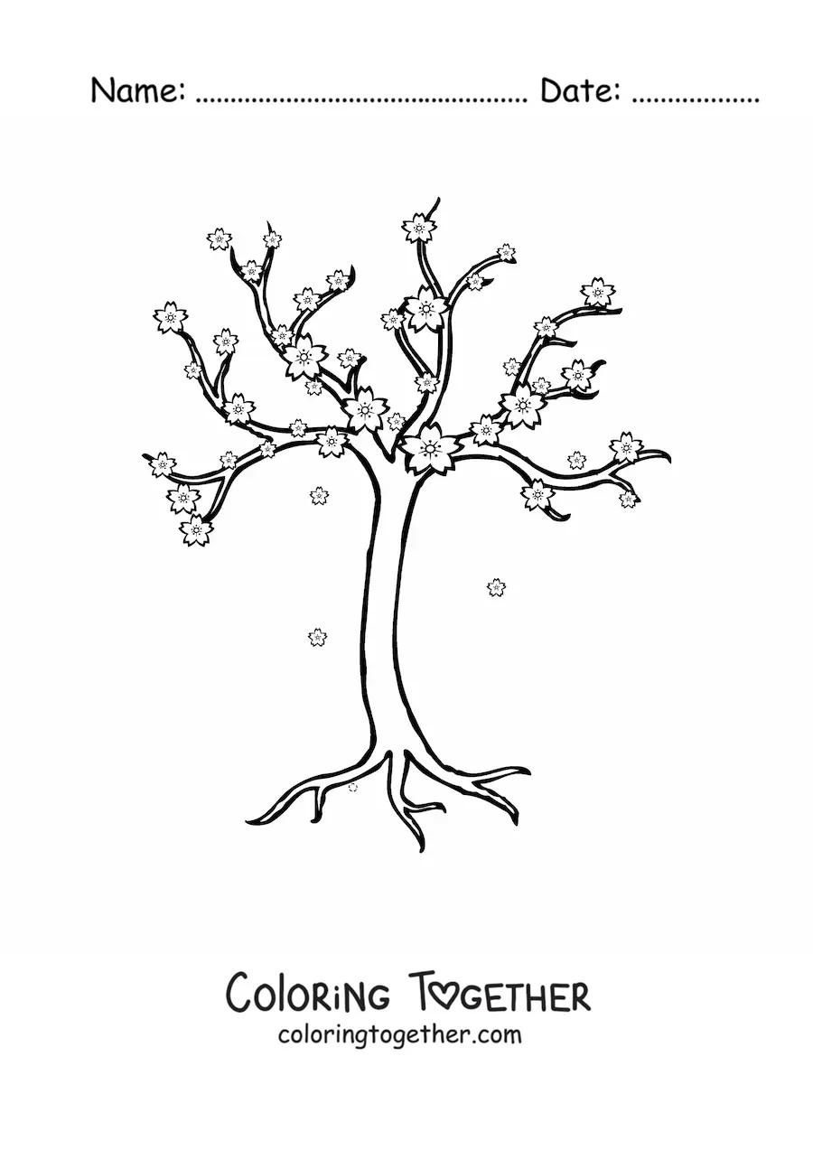 Coloring page of a cherry tree