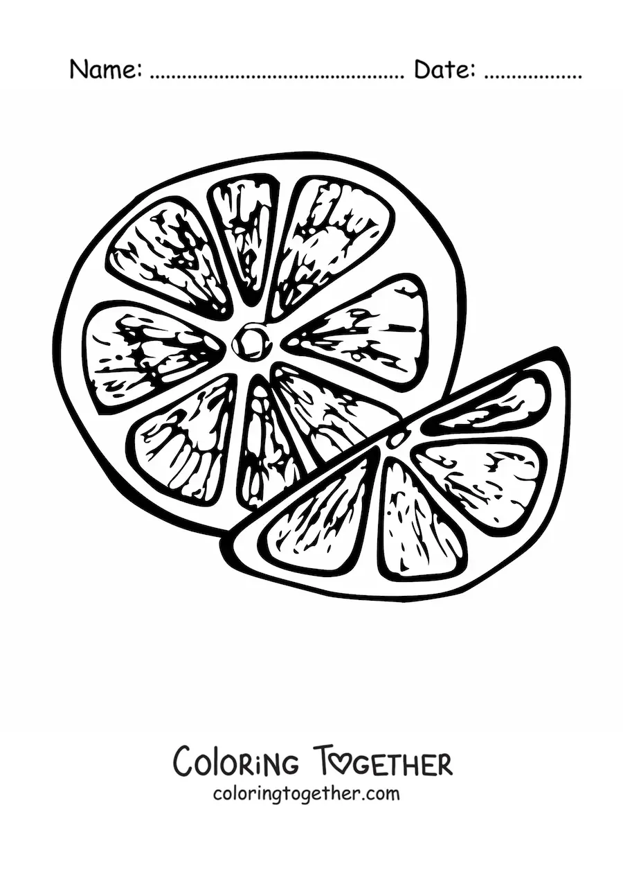 Coloring page of two slices of orange