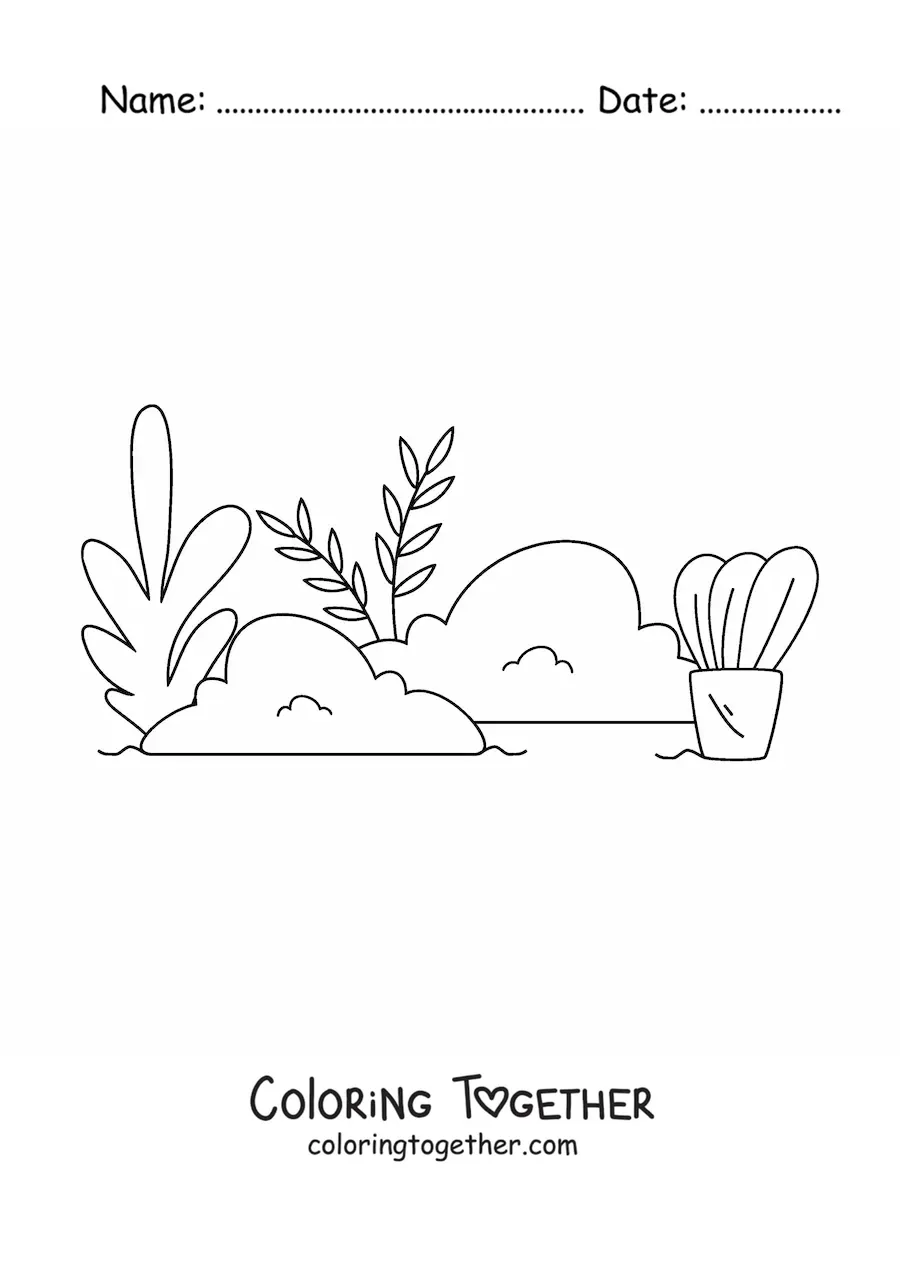 Coloring page of several bushes and grasses