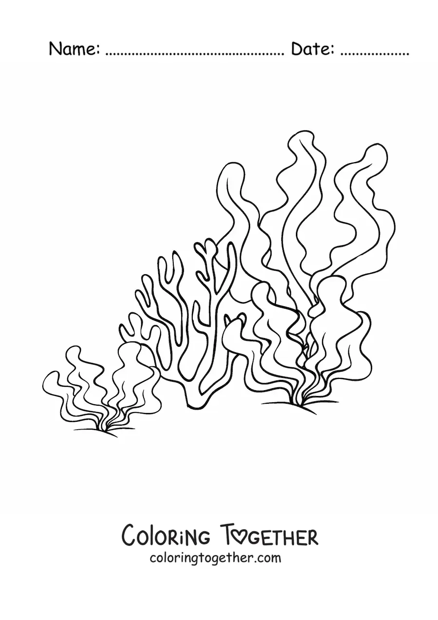Coloring page of seaweed and a coral