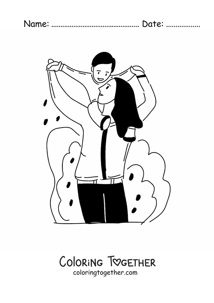 Coloring page of a mom playing with her child
