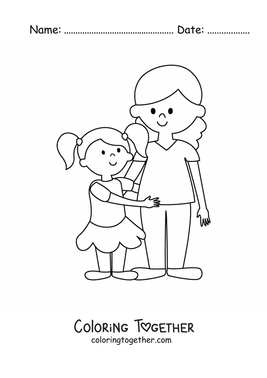 Coloring page of a mom with a little girl