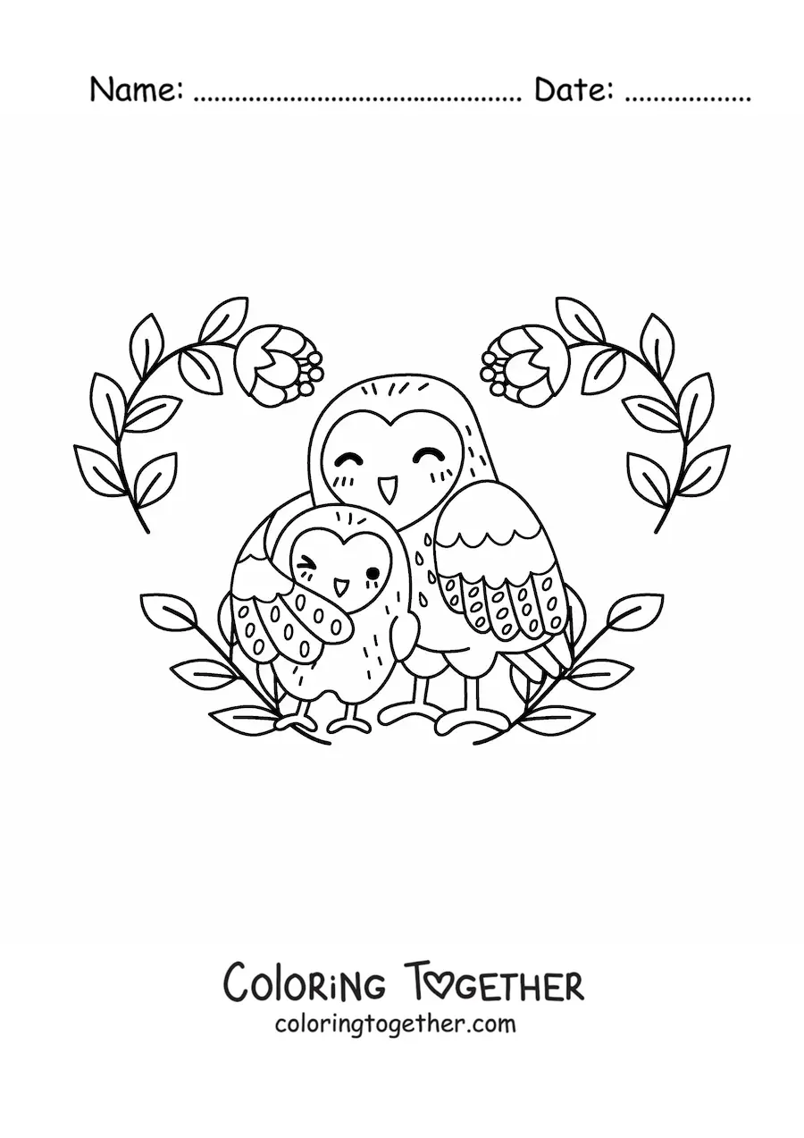 Coloring page of a mama owl with her chick