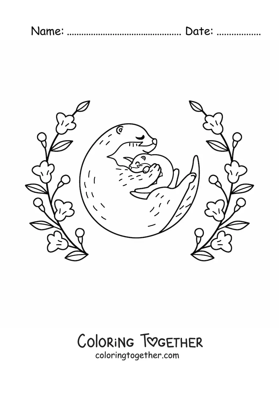 Coloring page of a mama otter with her pup