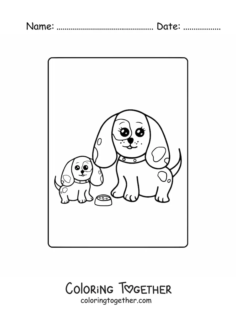Coloring page of a mama dog with her puppy