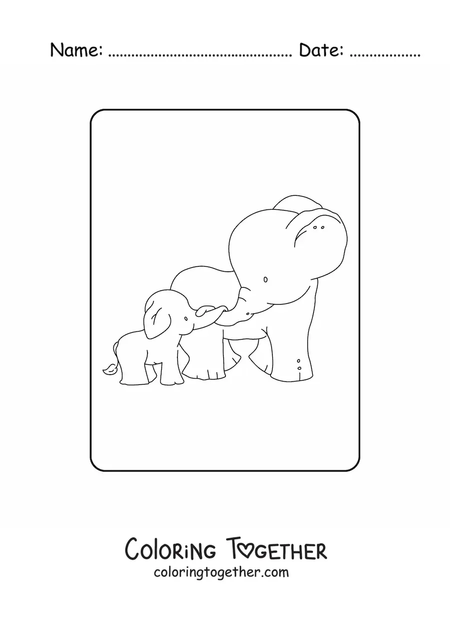 Coloring page of a mama elephant with her calf