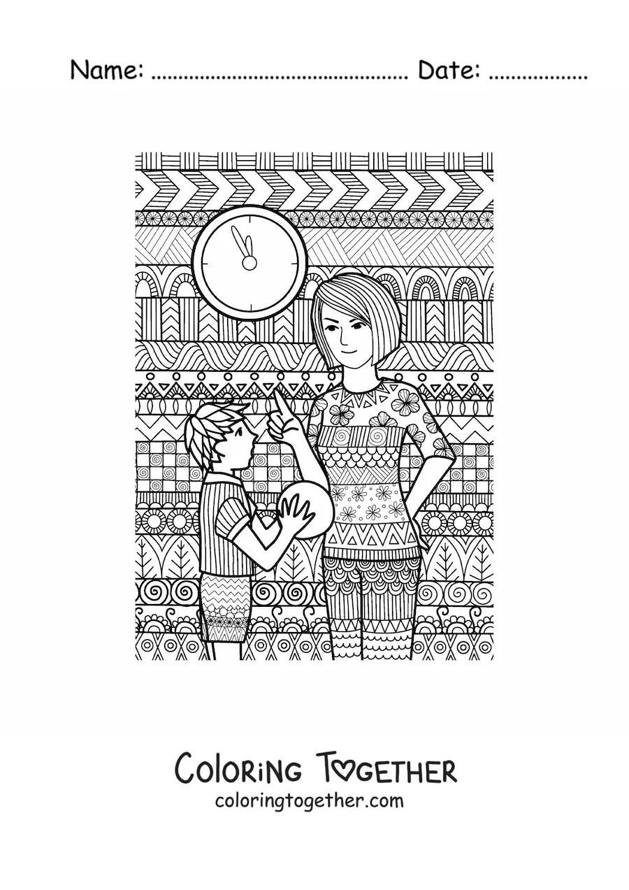 Coloring page of a mom scolding her child