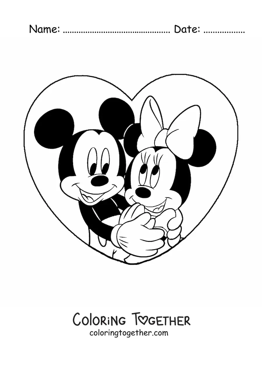 Coloring page of Mickey and Minnie in love