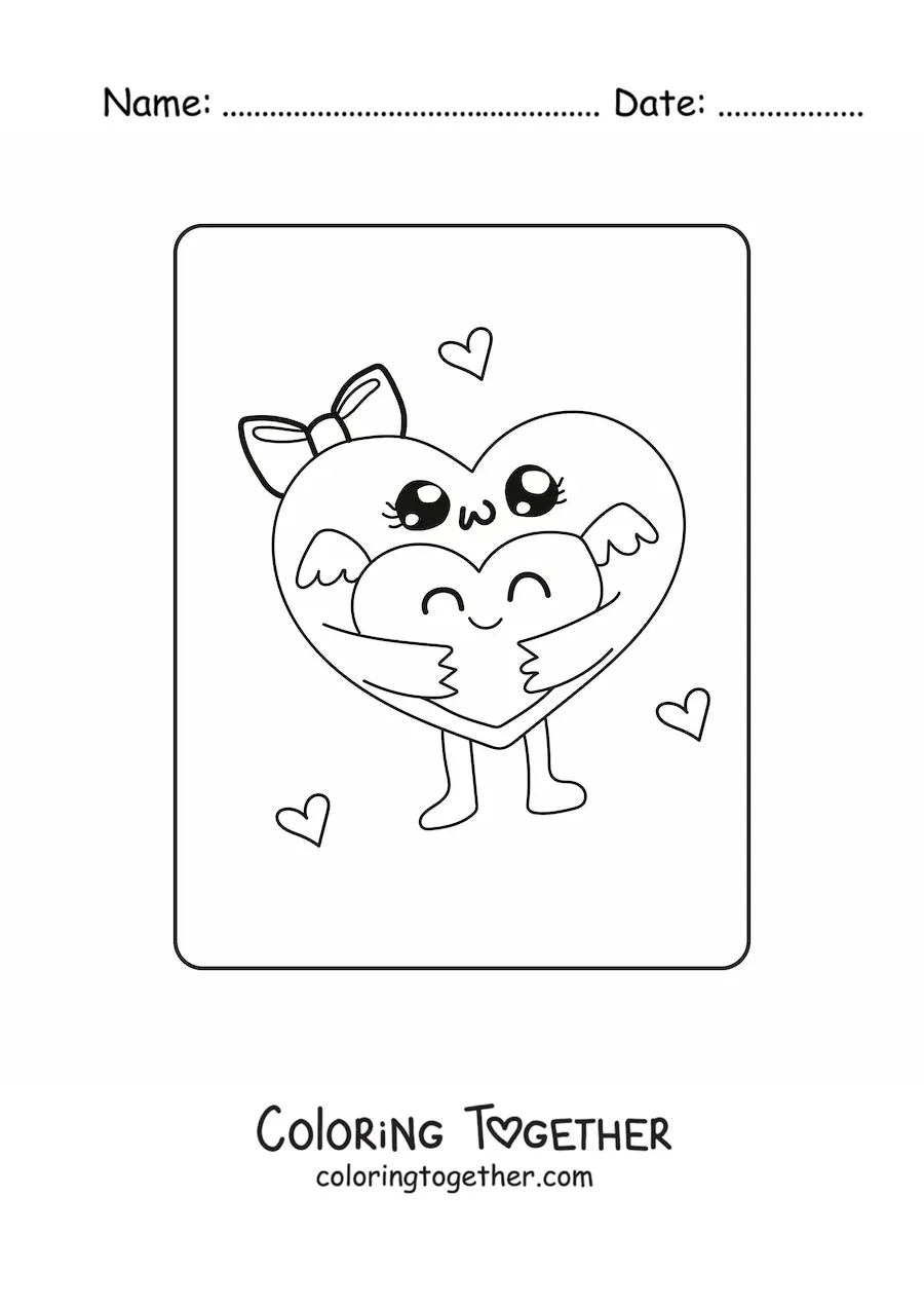 Coloring page of two kawaii cartoon hearts
