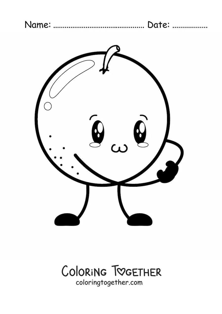 Coloring page of a smiling cartoon orange