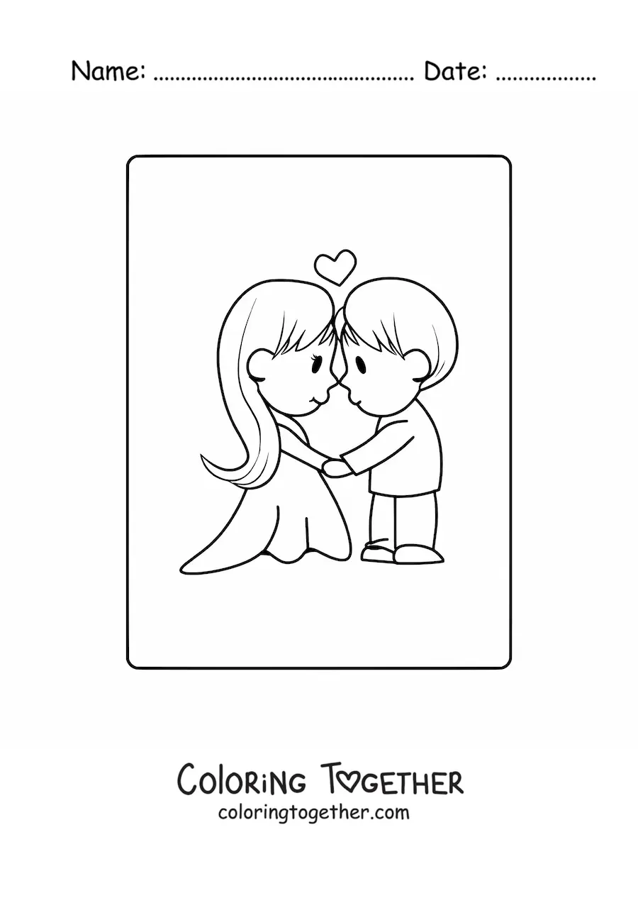 Coloring page of a couple in love