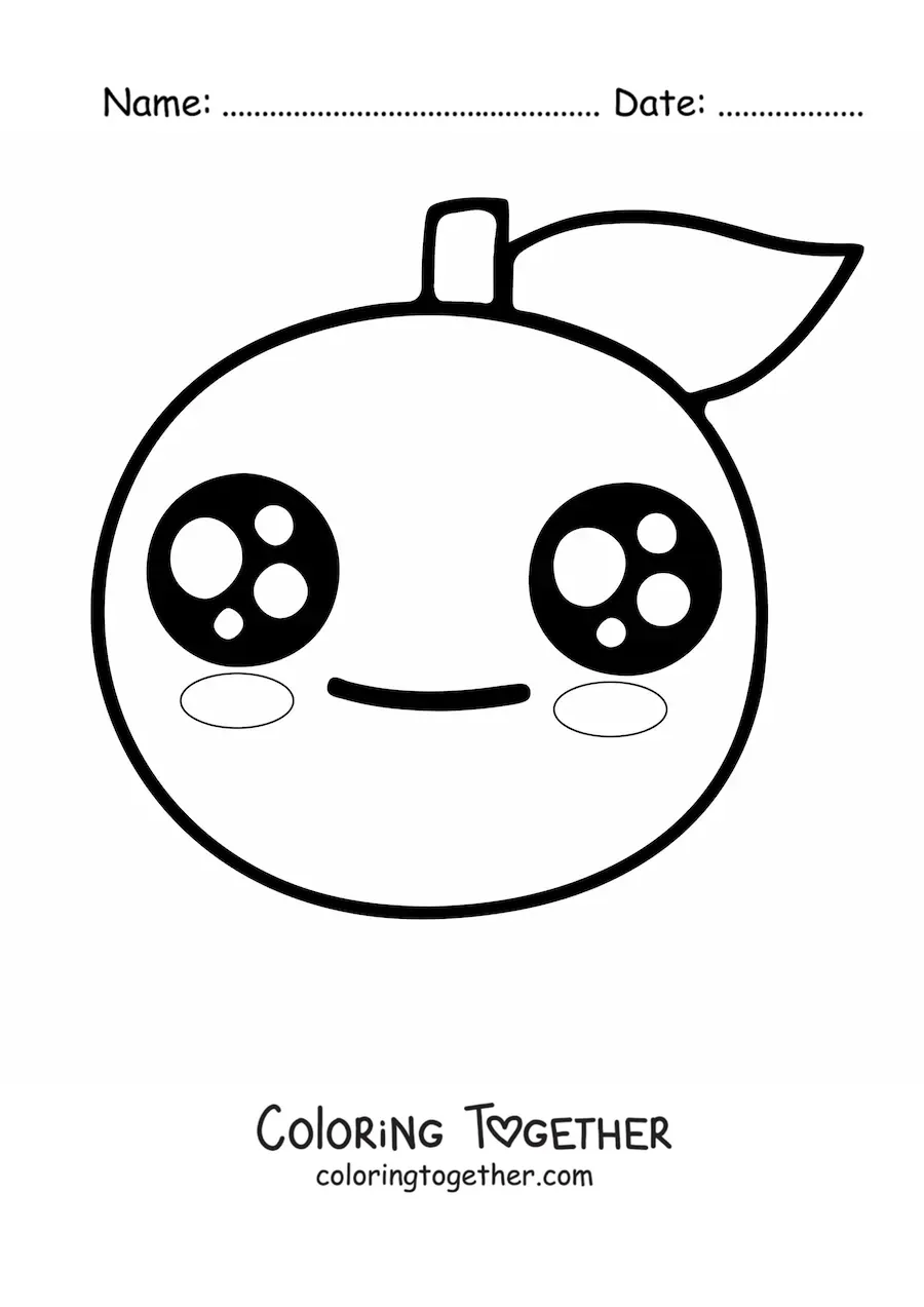 Coloring page of a cartoon kawaii orange with big eyes