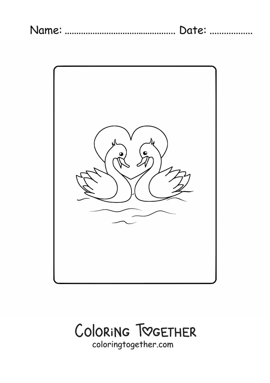 Coloring page of two ducks in love
