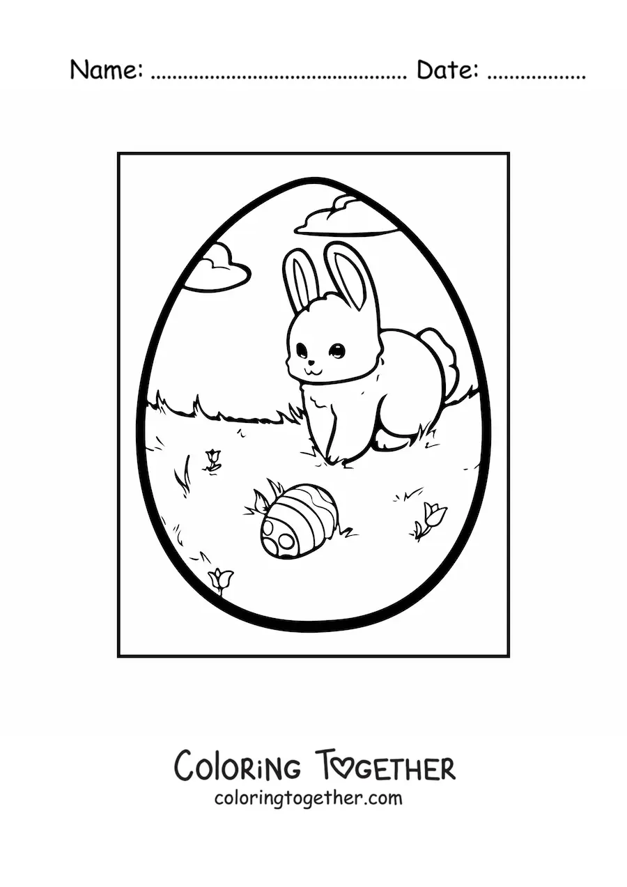 Coloring page of a cute rabbit with an Easter egg