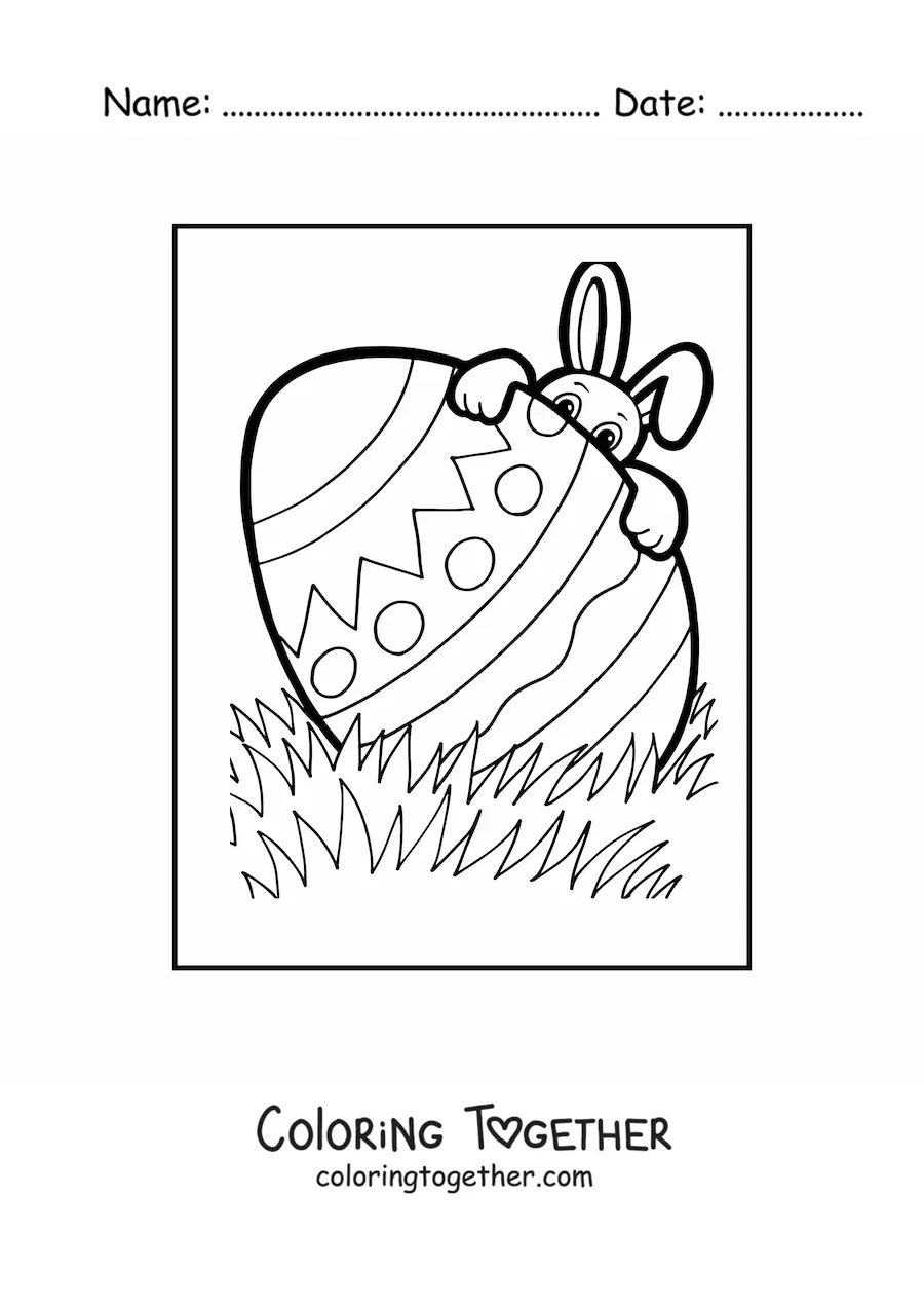 Coloring page of a giant Easter egg and a hidden cartoon rabbit