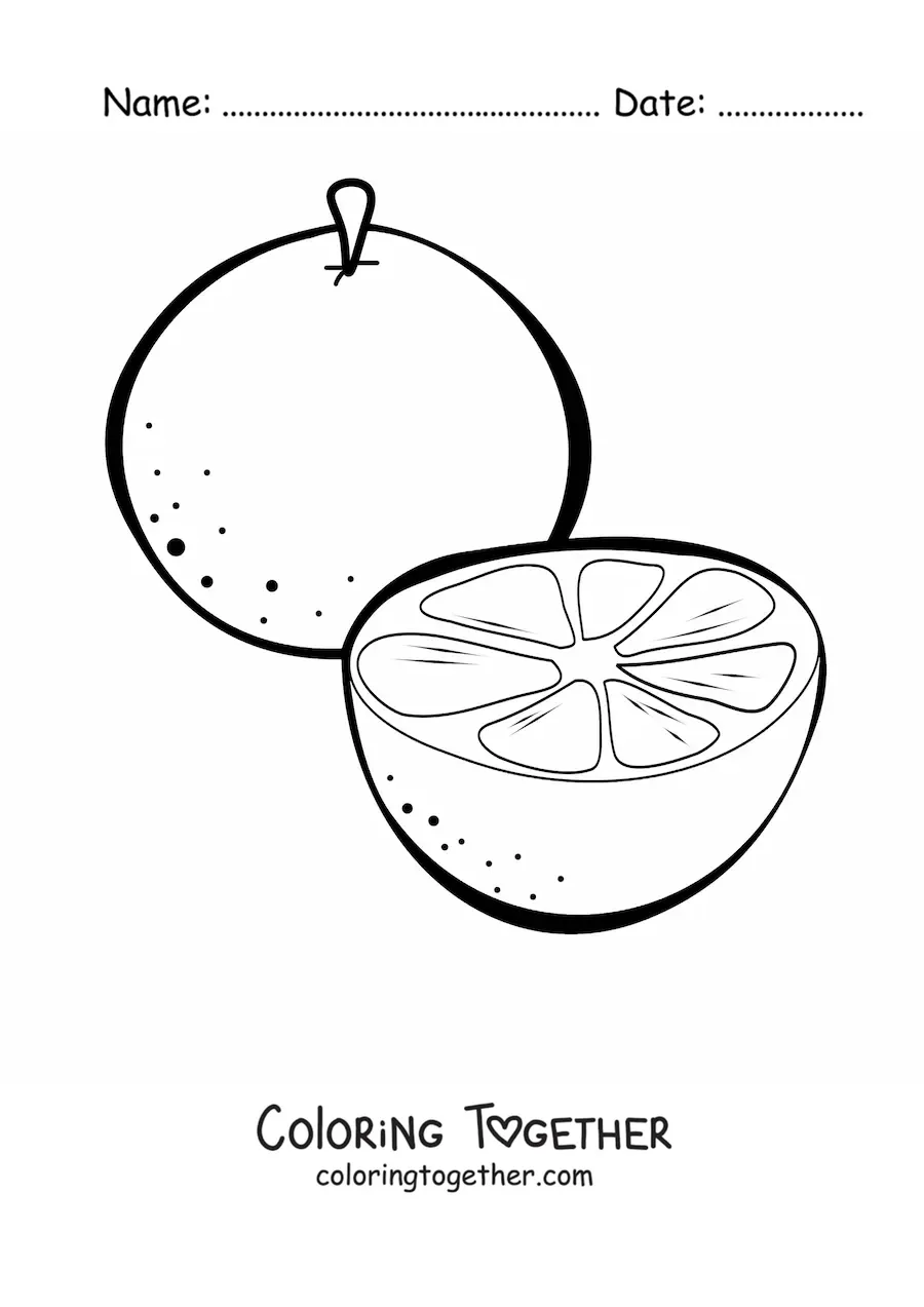 Coloring page of an orange and a half