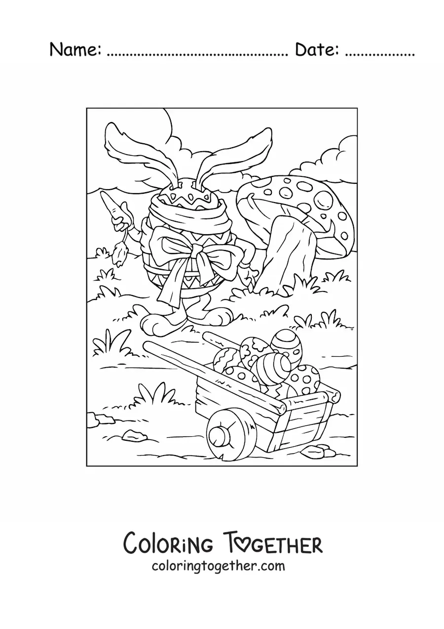 Coloring page of a rabbit dressed as an Easter egg
