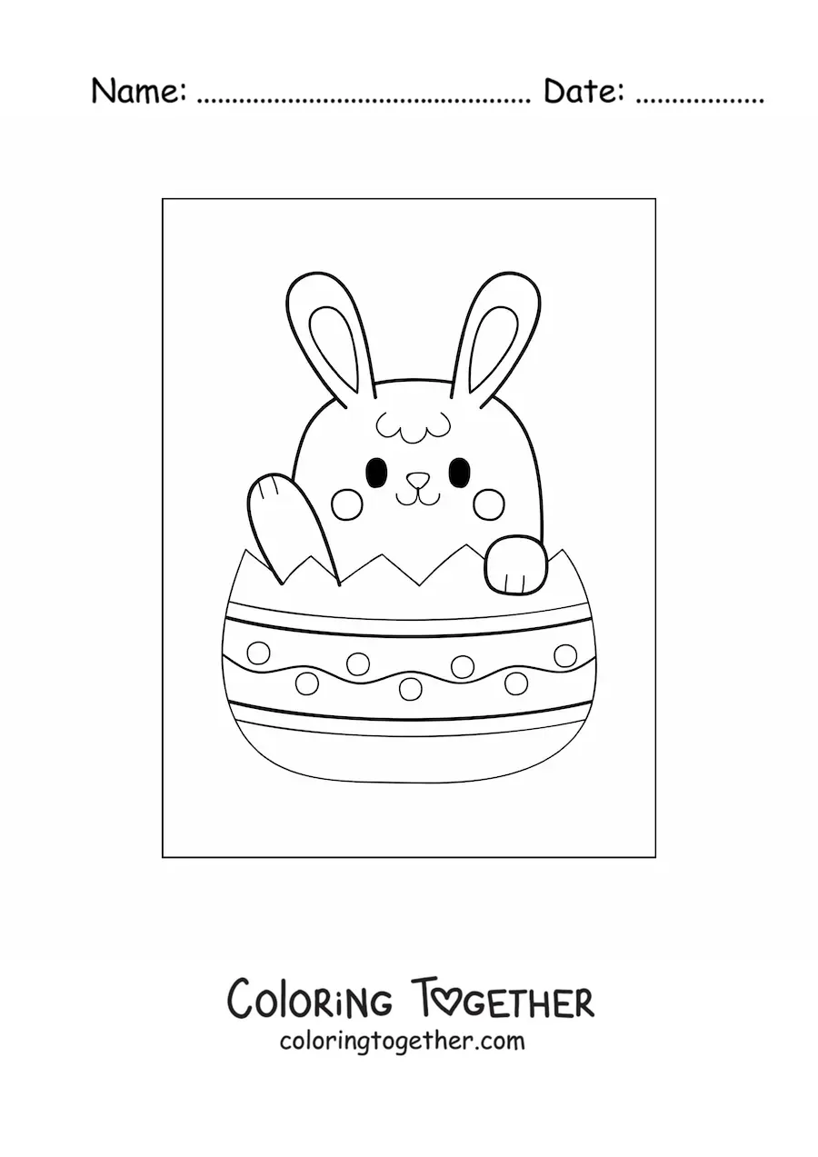 Coloring page of a kawaii Easter bunny in an egg