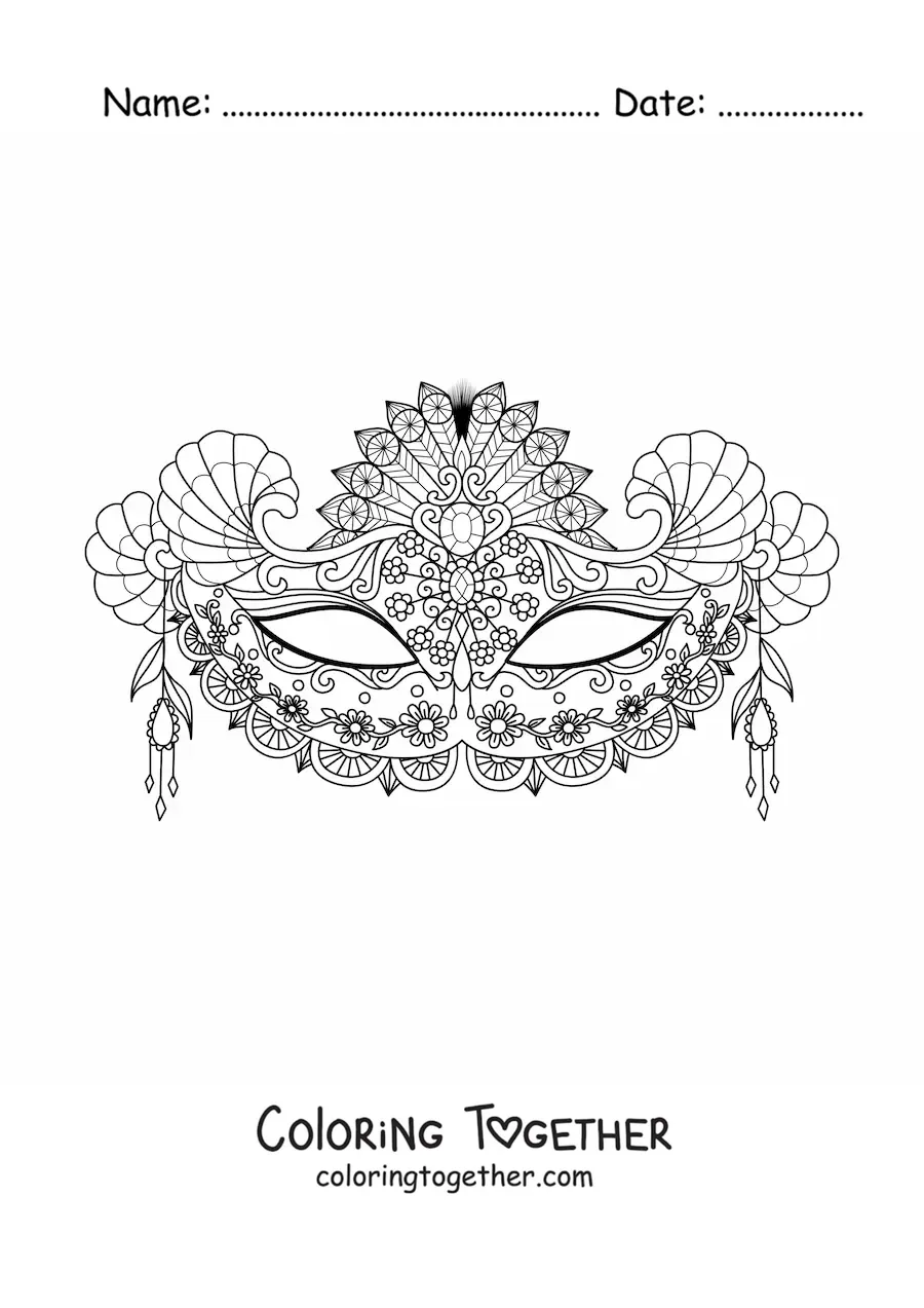 Coloring page of a carnival mask