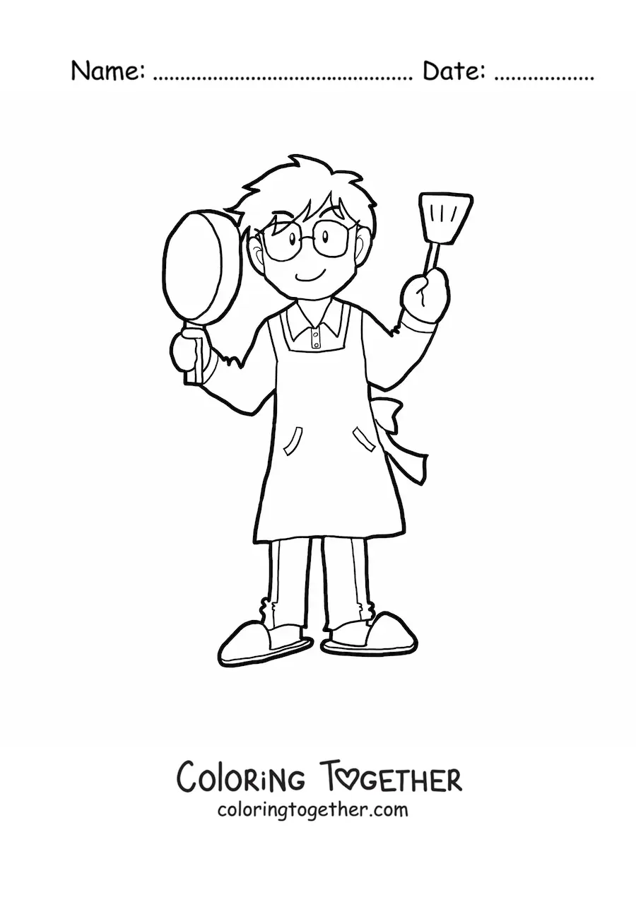 Coloring page of a dad cooking