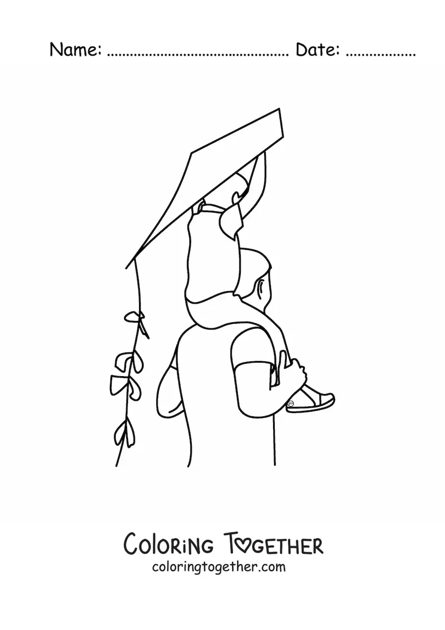 Coloring page of a dad playing with his child