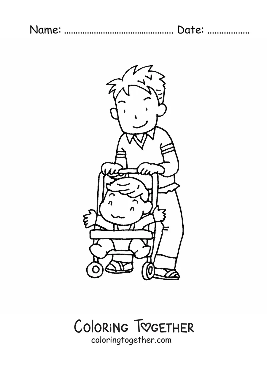 Coloring page of a dad taking care of his child